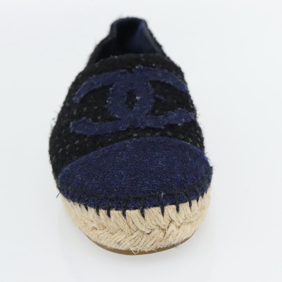 CHANEL Espadrilles Sandals Tweed Black CC Auth 182538M