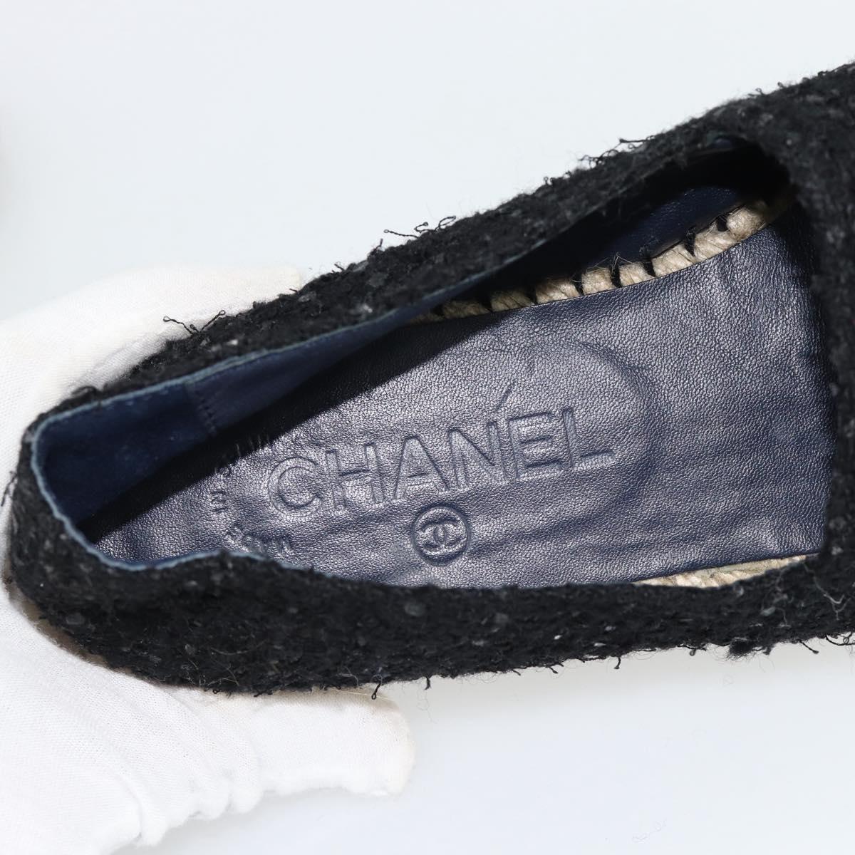 CHANEL Espadrilles Sandals Tweed Black CC Auth 182538M