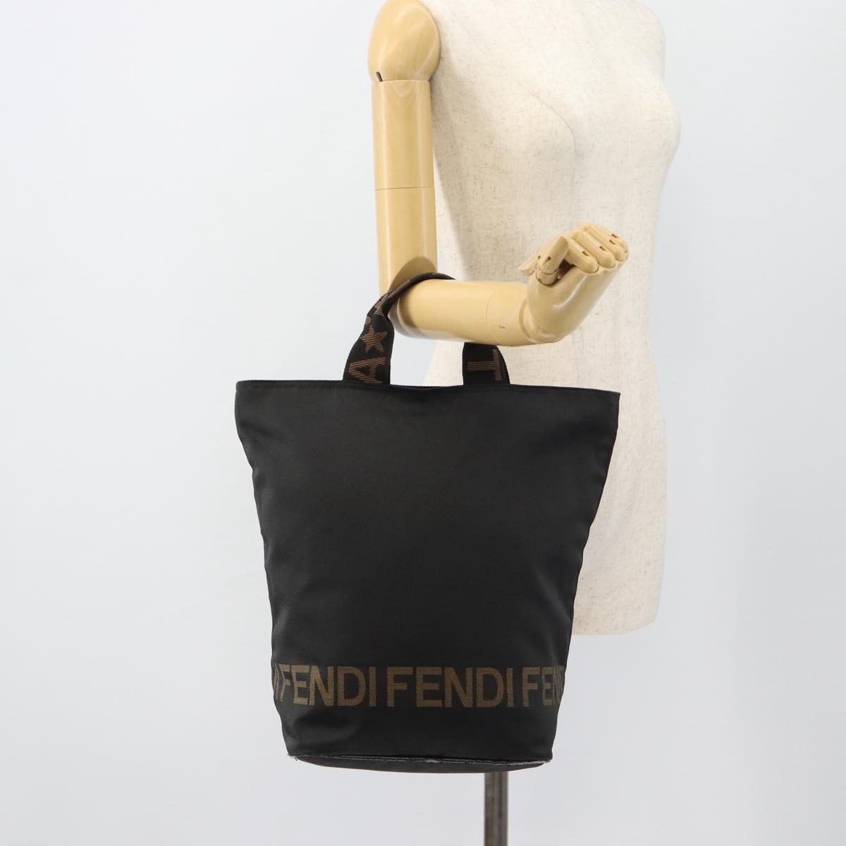FENDI Hand Bag Canvas Black Silver Auth 182539