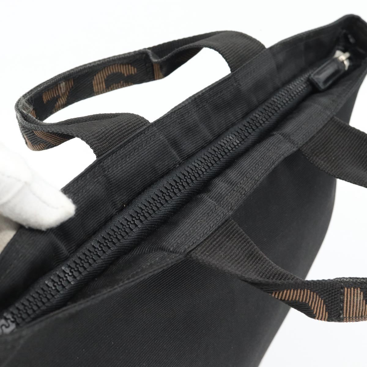 FENDI Hand Bag Canvas Black Silver Auth 182539