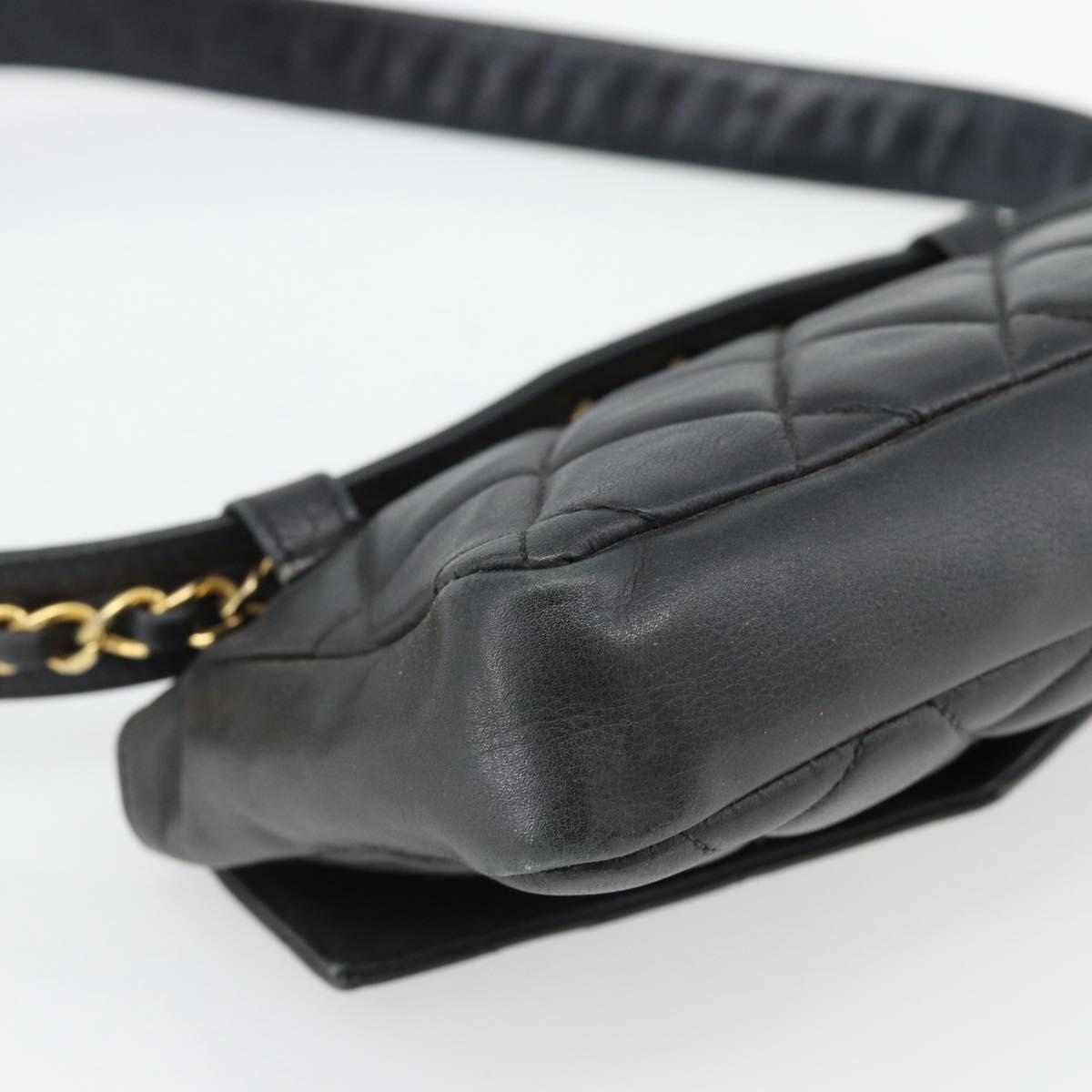 CHANEL Matelasse Chain Waist bag Lamb Skin Black Gold CC Auth 182541