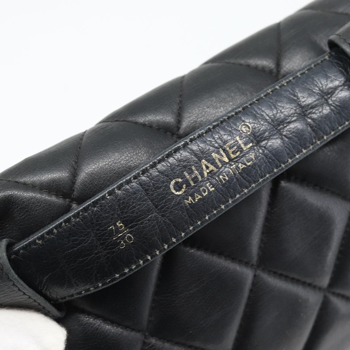 CHANEL Matelasse Chain Waist bag Lamb Skin Black Gold CC Auth 182541