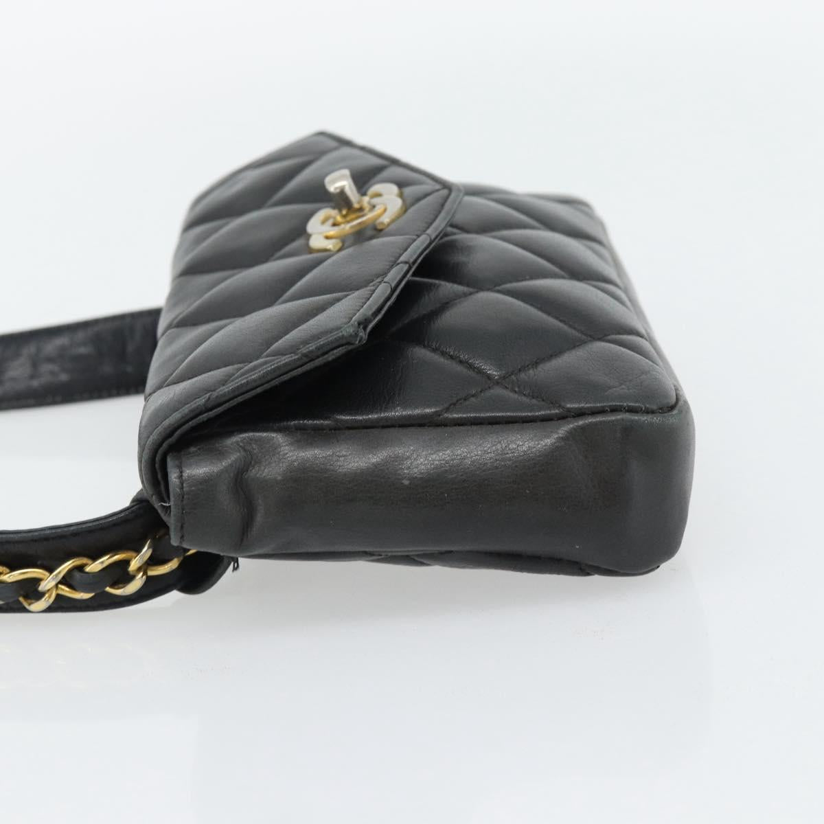 CHANEL Matelasse Chain Waist bag Lamb Skin Black Gold CC Auth 182541
