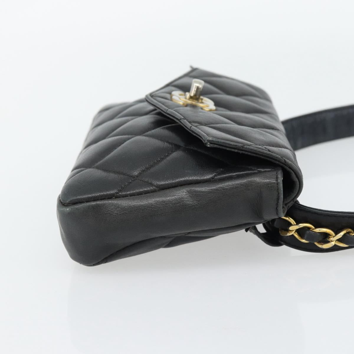 CHANEL Matelasse Chain Waist bag Lamb Skin Black Gold CC Auth 182541