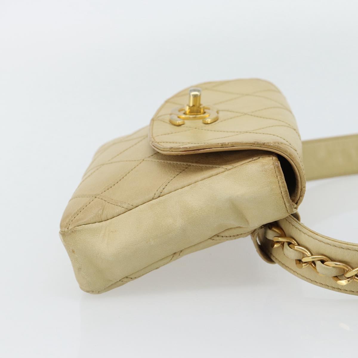 CHANEL Bicolore Waist bag Lamb Skin Beige Gold CC Auth 182545