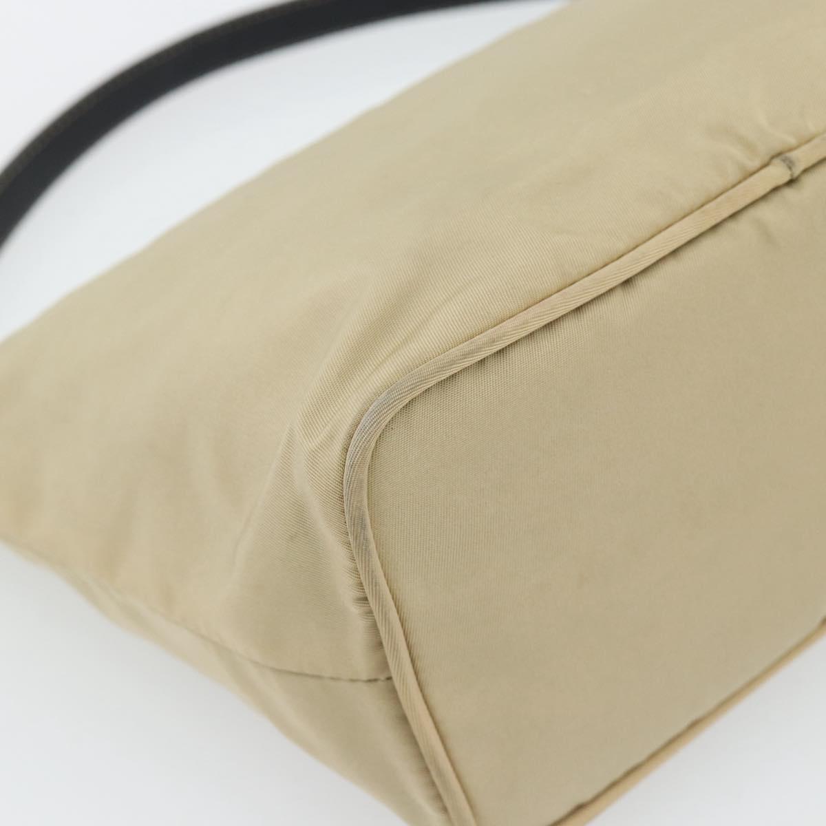 PRADA Shoulder Bag Nylon Beige Silver Auth 182546A