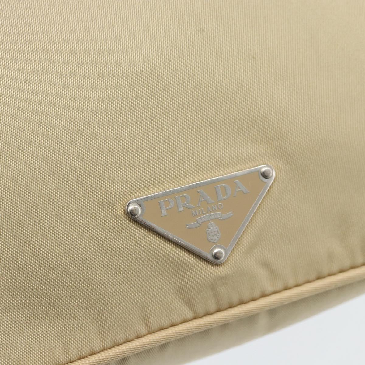 PRADA Shoulder Bag Nylon Beige Silver Auth 182546A