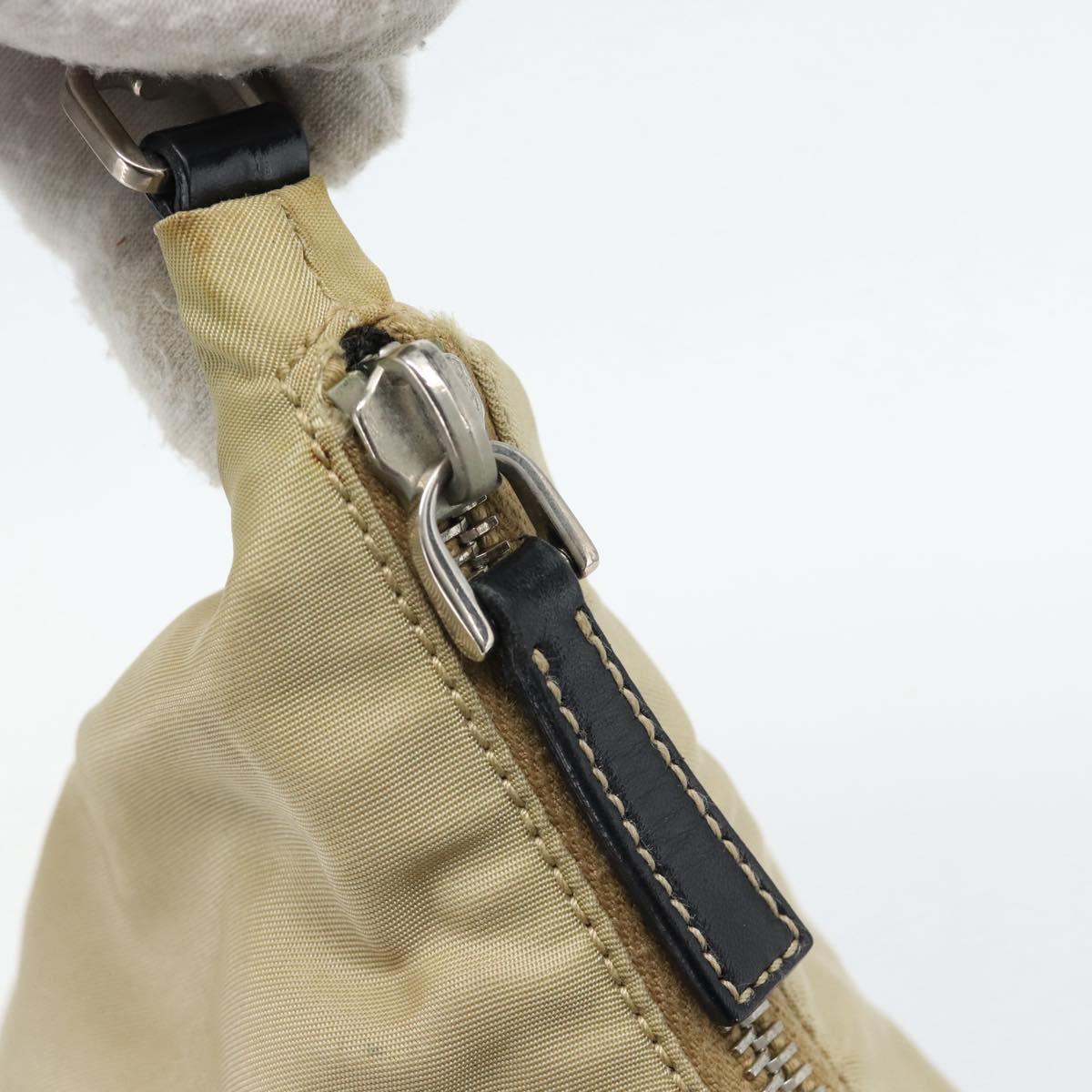 PRADA Shoulder Bag Nylon Beige Silver Auth 182546A