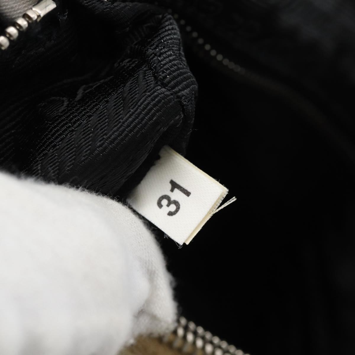 PRADA Shoulder Bag Nylon Beige Silver Auth 182546A