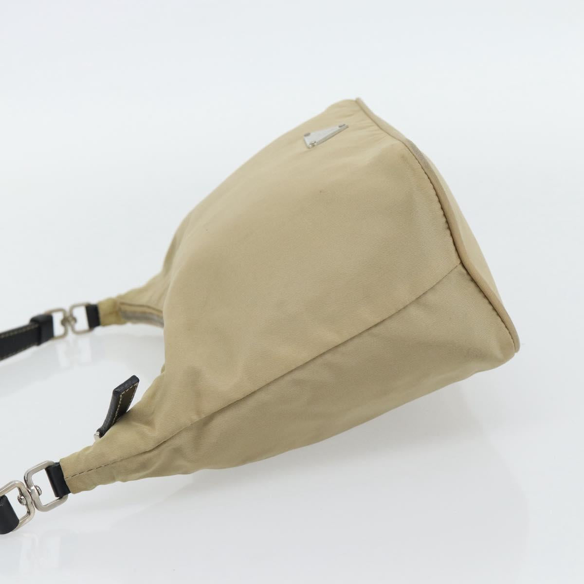 PRADA Shoulder Bag Nylon Beige Silver Auth 182546A