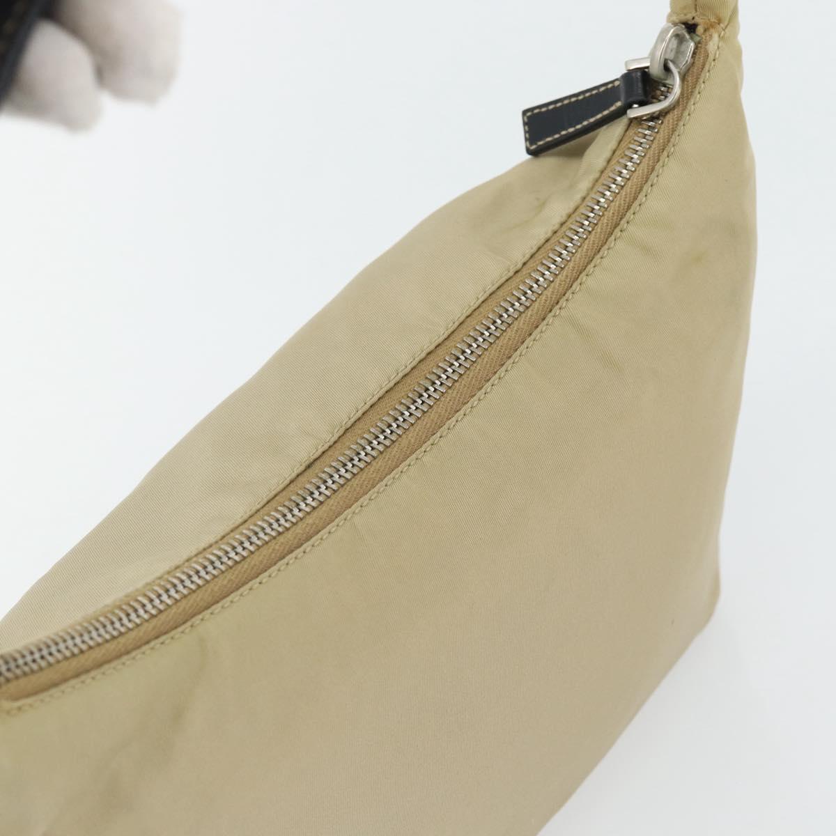 PRADA Shoulder Bag Nylon Beige Silver Auth 182546A