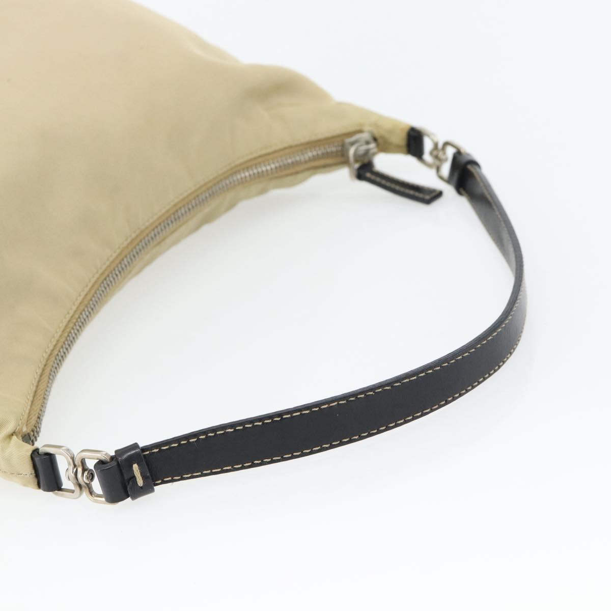 PRADA Shoulder Bag Nylon Beige Silver Auth 182546A
