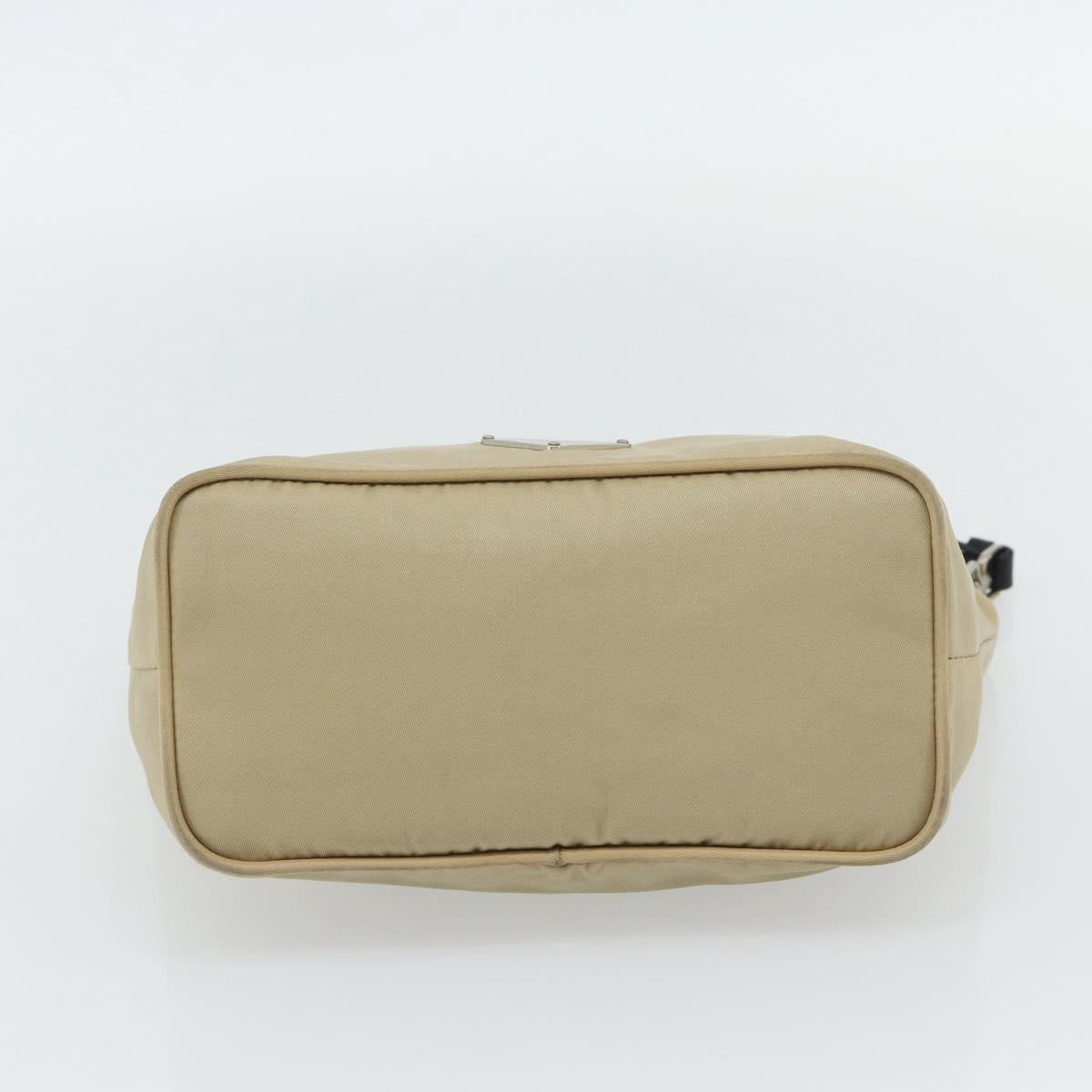 PRADA Shoulder Bag Nylon Beige Silver Auth 182546A