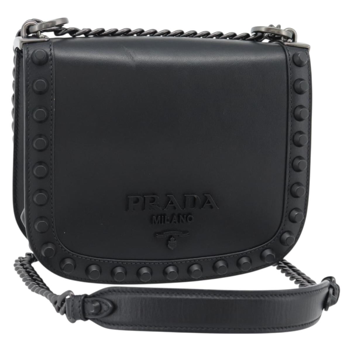 PRADA Chain Shoulder Bag Leather Black Auth 182547M