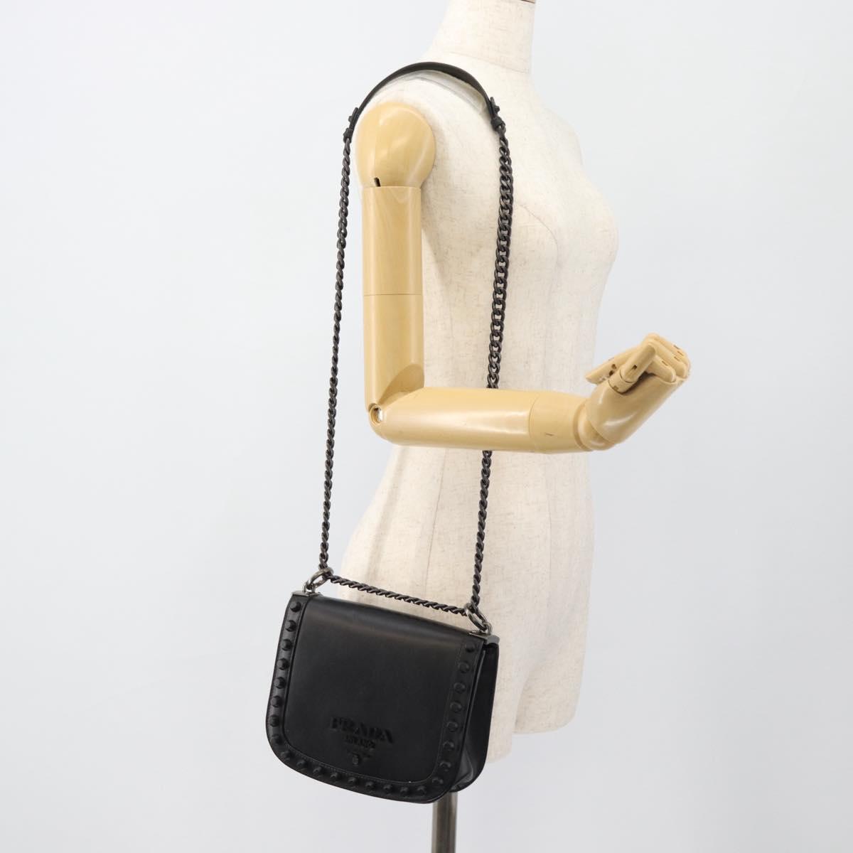 PRADA Chain Shoulder Bag Leather Black Auth 182547M