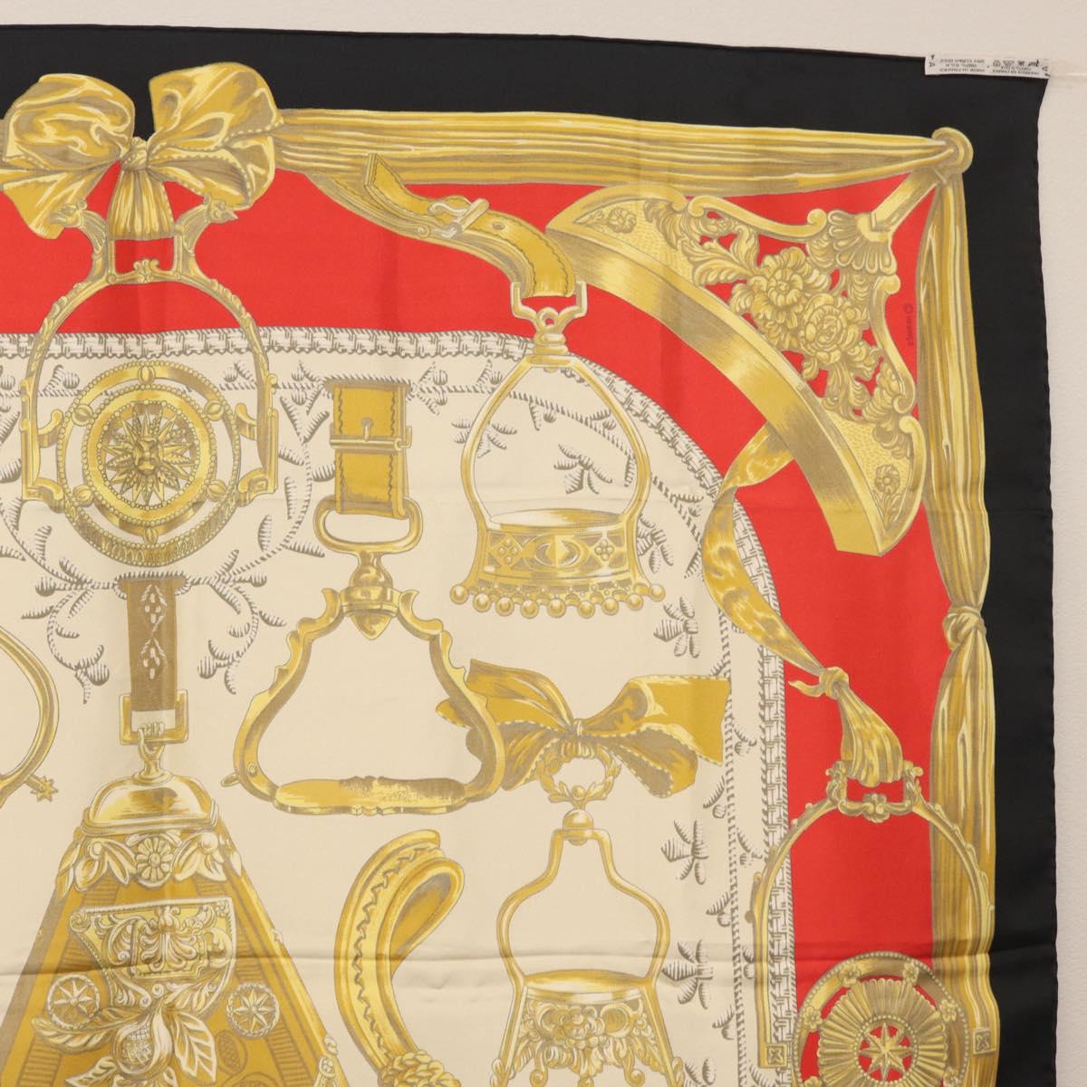 HERMES Carre 90 Scarf ""ETRIERS"" Silk Gold Auth 182548M