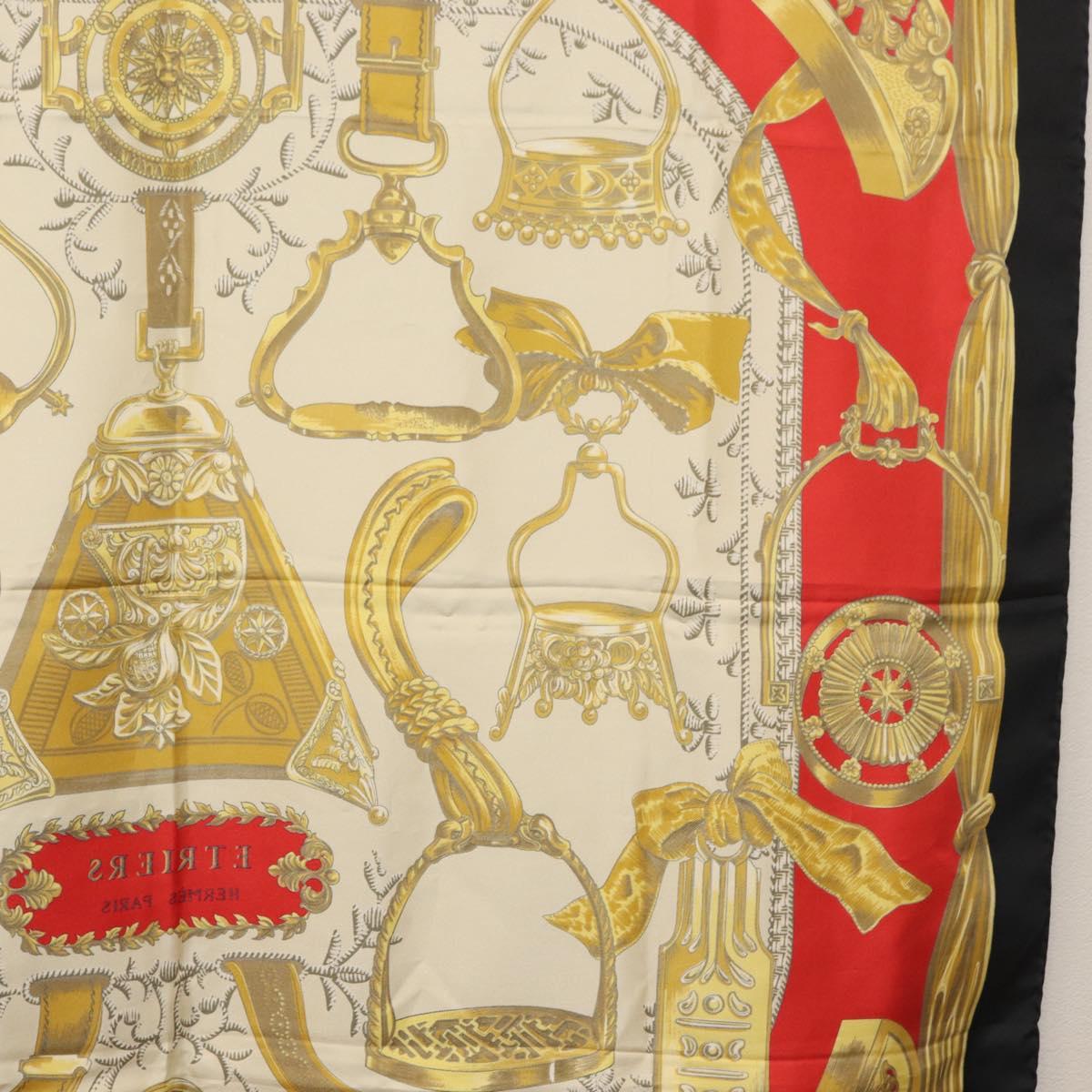 HERMES Carre 90 Scarf ""ETRIERS"" Silk Gold Auth 182548M
