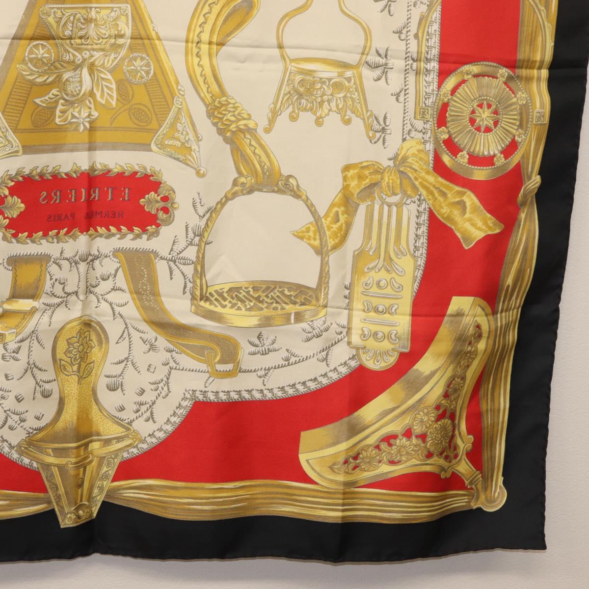 HERMES Carre 90 Scarf ""ETRIERS"" Silk Gold Auth 182548M