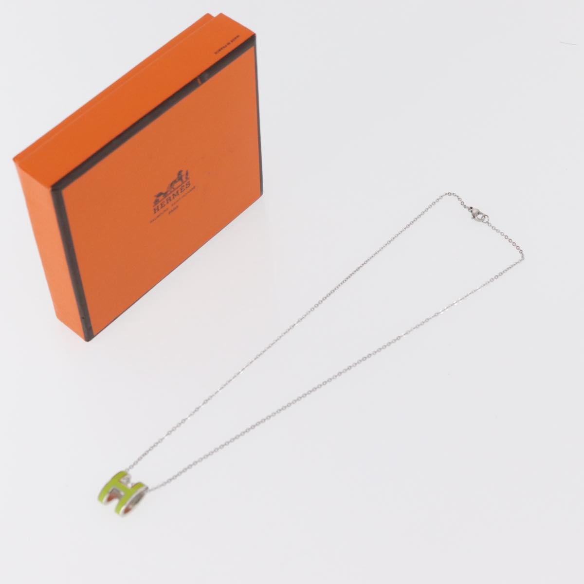 HERMES Pop Ash H Necklace metal Silver Auth 182551M