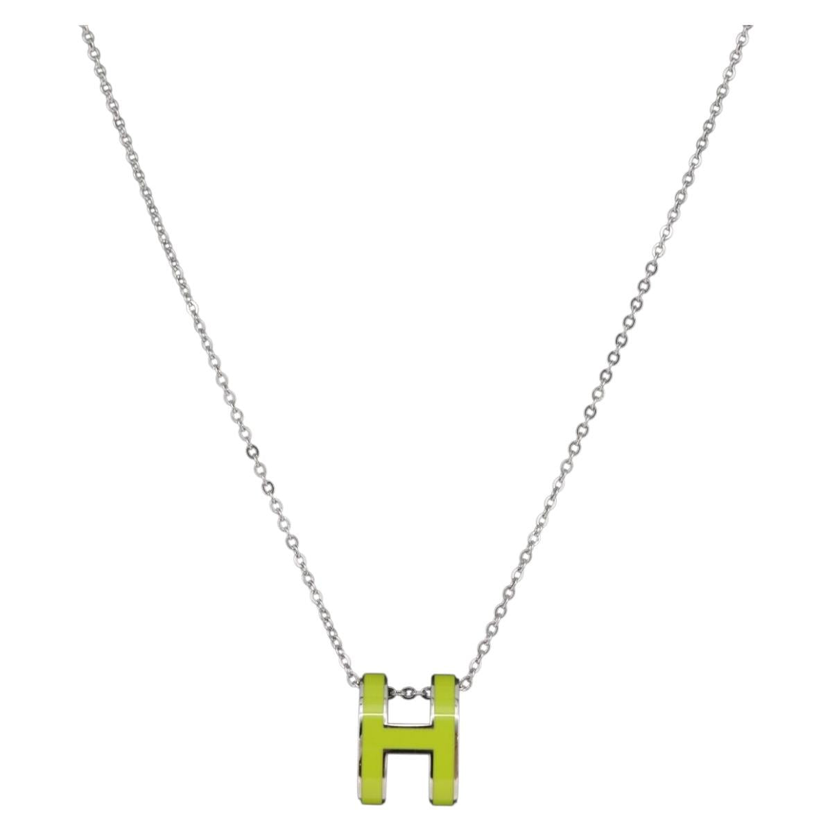 HERMES Pop Ash H Necklace metal Silver Auth 182551M