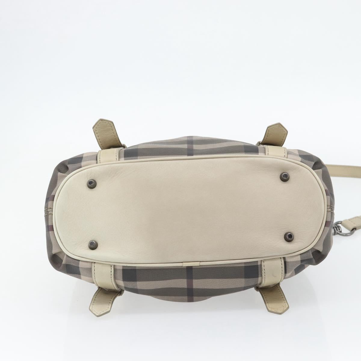 BURBERRY Nova Check Hand Bag PVC 2way Beige Auth 182556A