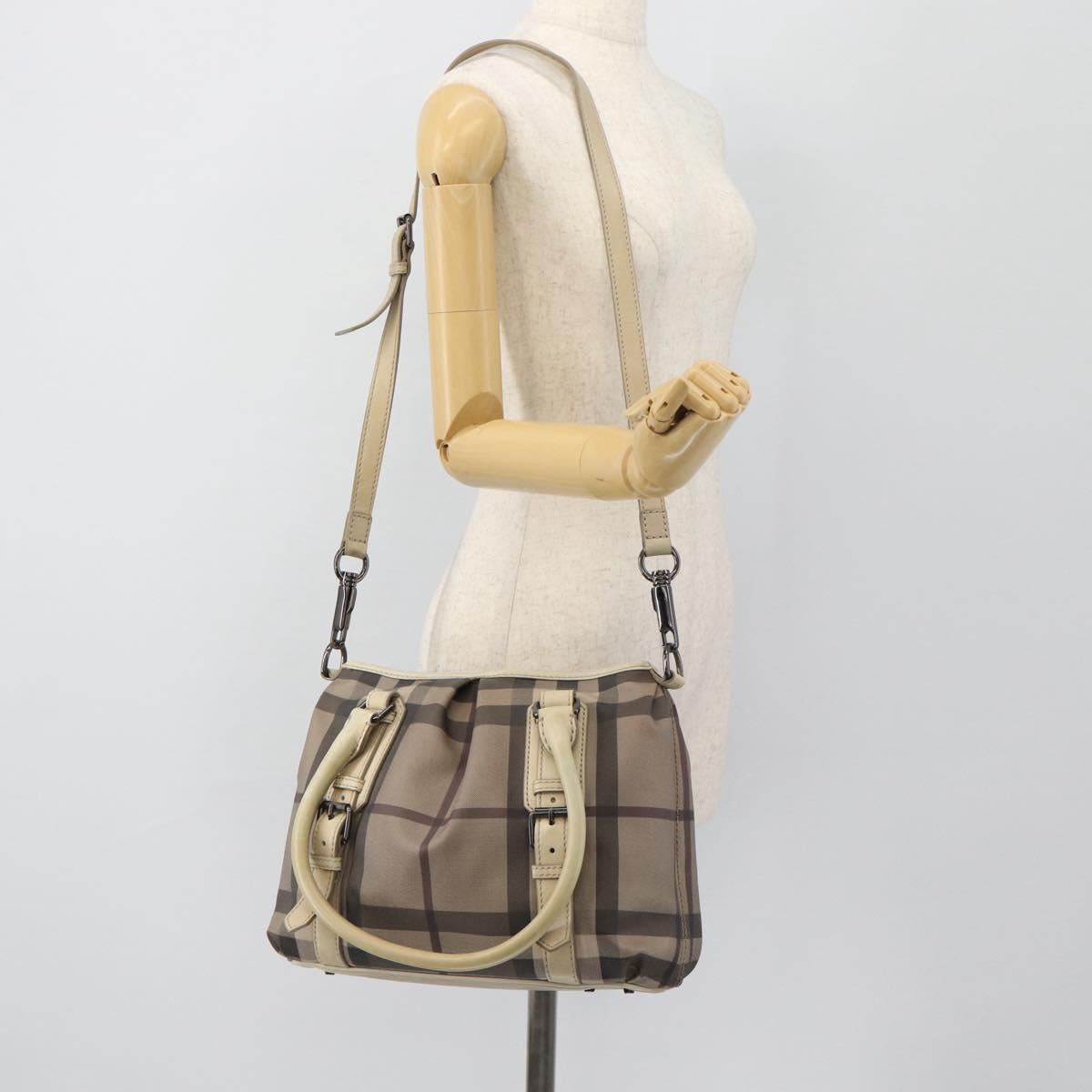 BURBERRY Nova Check Hand Bag PVC 2way Beige Auth 182556A