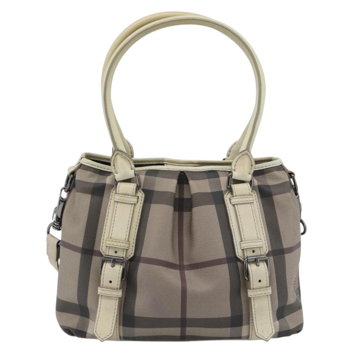 BURBERRY Nova Check Hand Bag PVC 2way Beige Auth 182556A