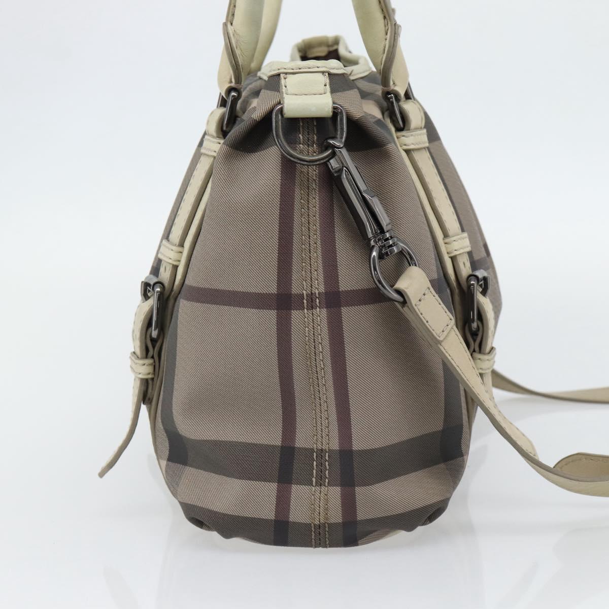 BURBERRY Nova Check Hand Bag PVC 2way Beige Auth 182556A