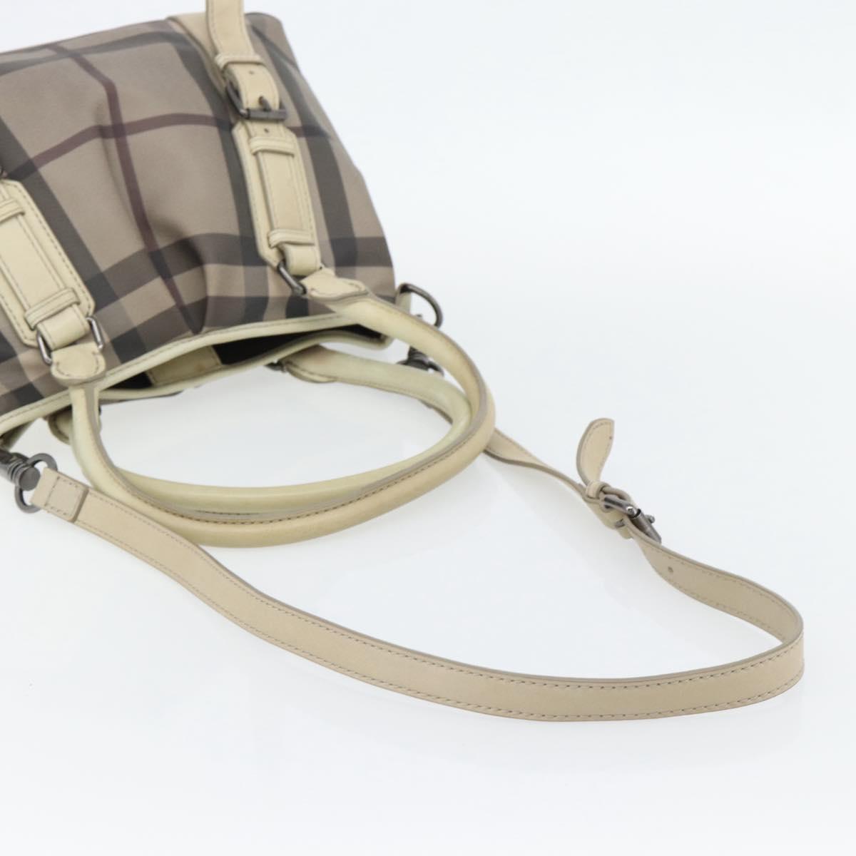 BURBERRY Nova Check Hand Bag PVC 2way Beige Auth 182556A