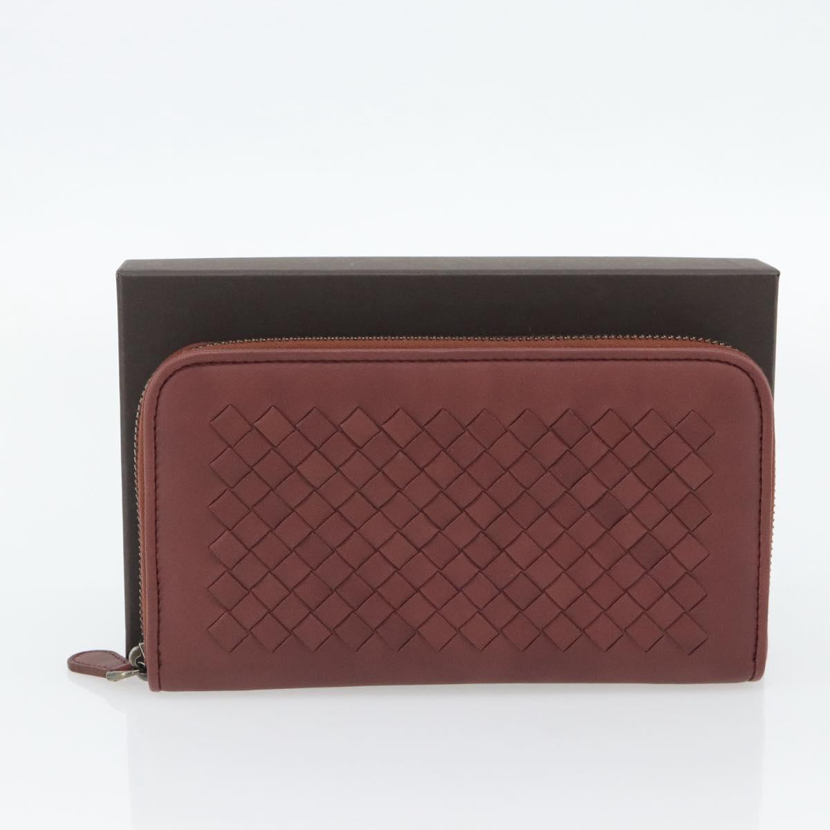 BOTTEGA VENETA INTRECCIATO Long Wallet Leather Brown Silver 114076 Auth 182558M