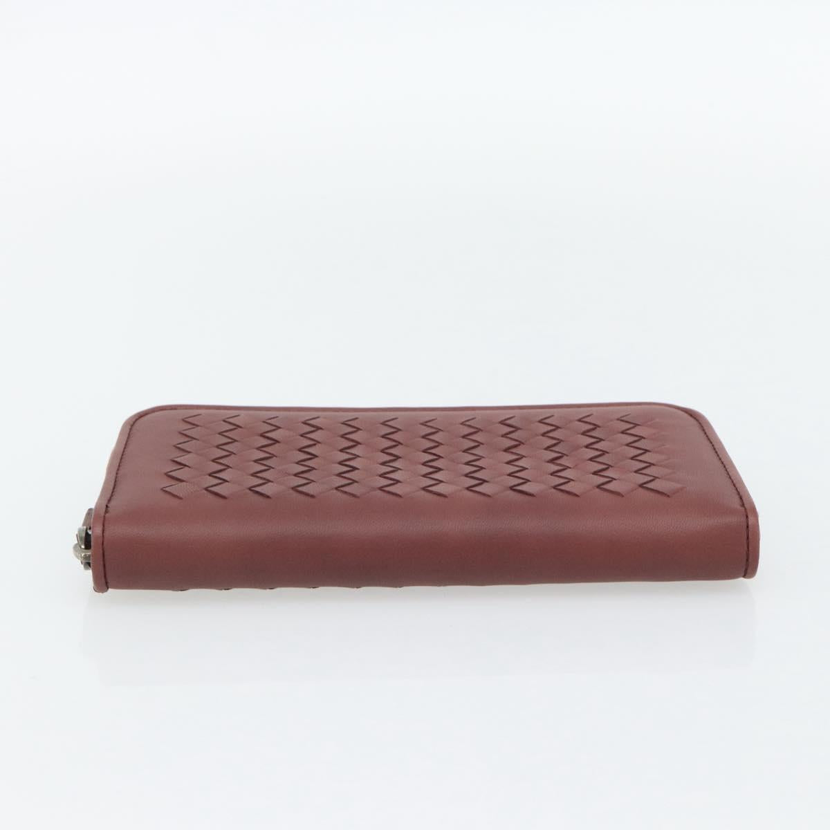 BOTTEGA VENETA INTRECCIATO Long Wallet Leather Brown Silver 114076 Auth 182558M