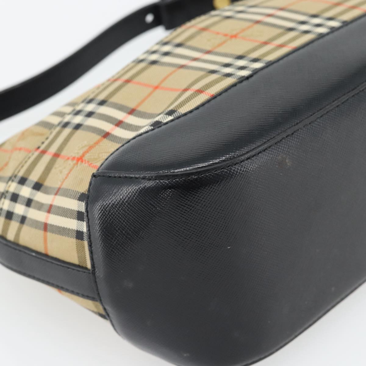 BURBERRY Nova Check Shoulder Bag Canvas Beige Gold Auth 182559