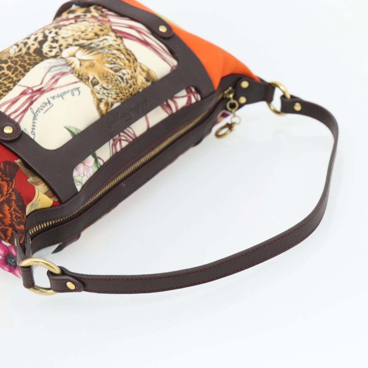 Salvatore Ferragamo Accessory Pouch Canvas Multicolor Gold Auth 182563A