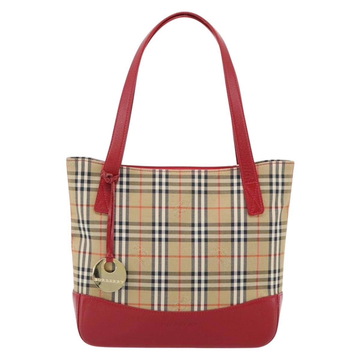BURBERRY Nova Check Tote Bag Canvas Beige Gold Auth 182564A