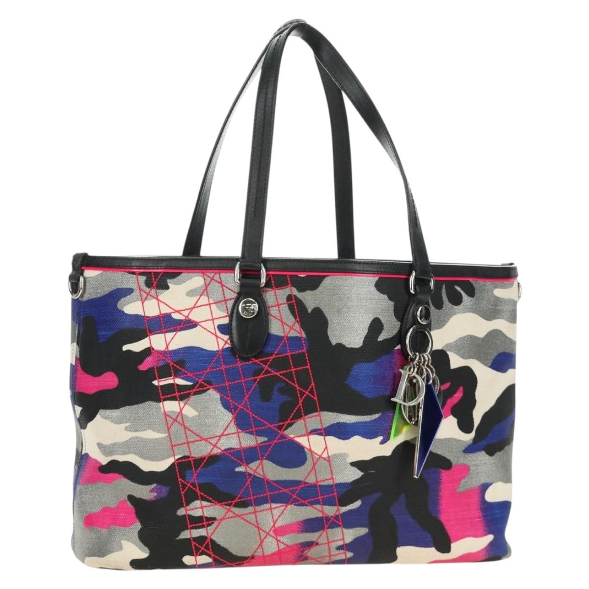 Christian Dior Anselmurail Tote Bag Canvas Multicolor Silver Auth 182566M