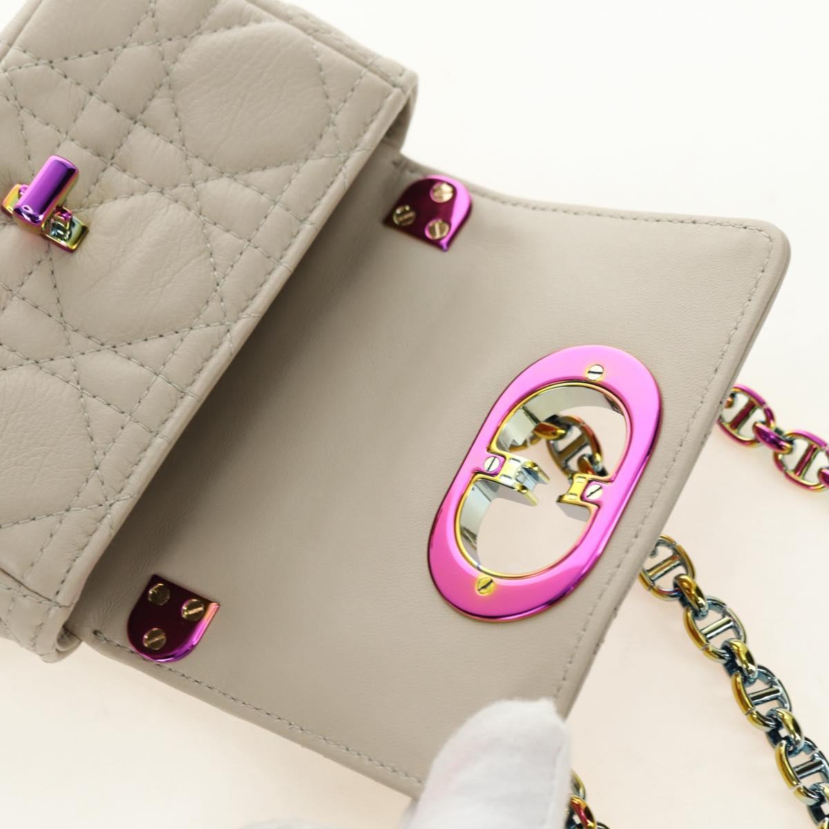 Christian Dior Caro Micro Chain Canage Bag Lamb Skin Beige Gold Auth 182573SAM
