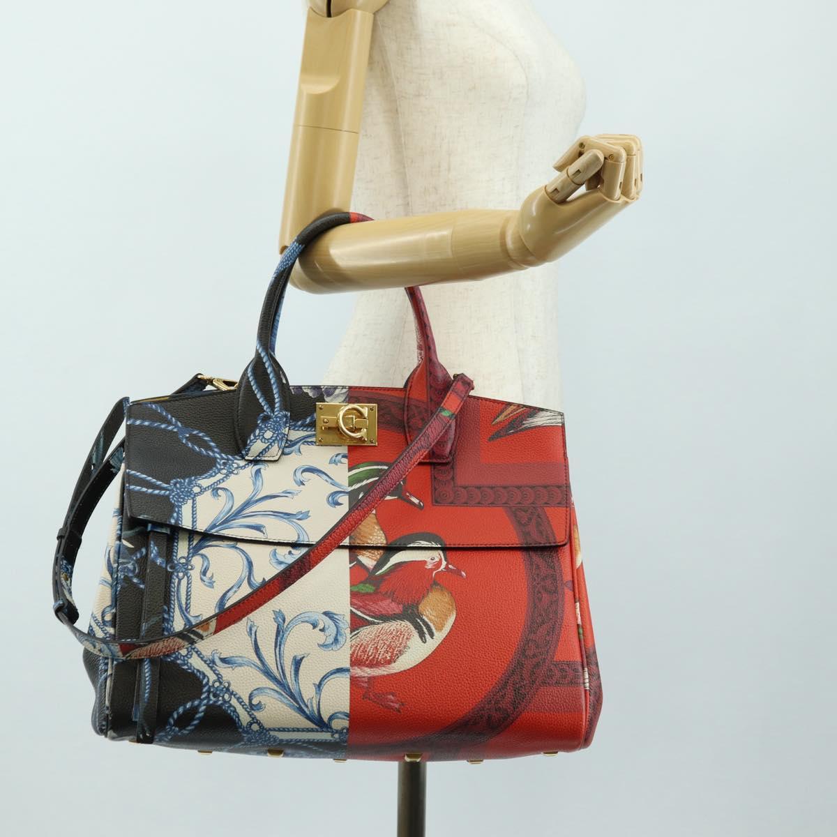Salvatore Ferragamo Gancini Studio Bag Leather 2way Multicolor Gold Auth 182574M