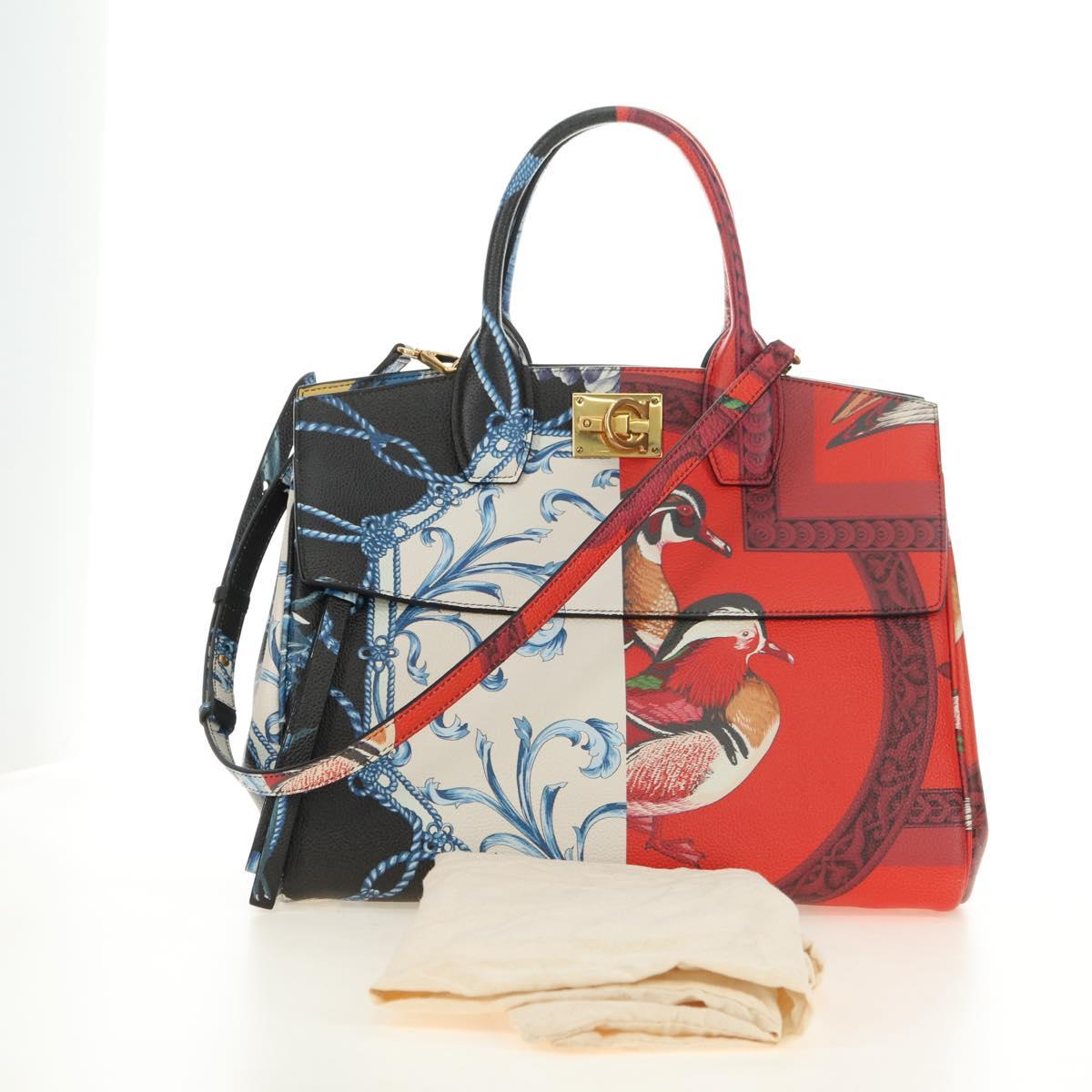 Salvatore Ferragamo Gancini Studio Bag Leather 2way Multicolor Gold Auth 182574M