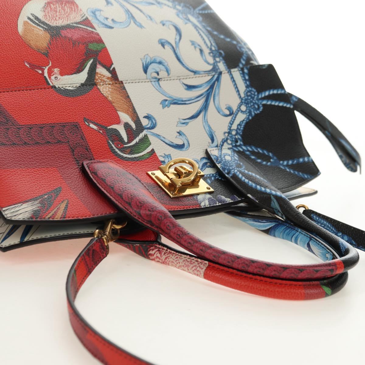 Salvatore Ferragamo Gancini Studio Bag Leather 2way Multicolor Gold Auth 182574M