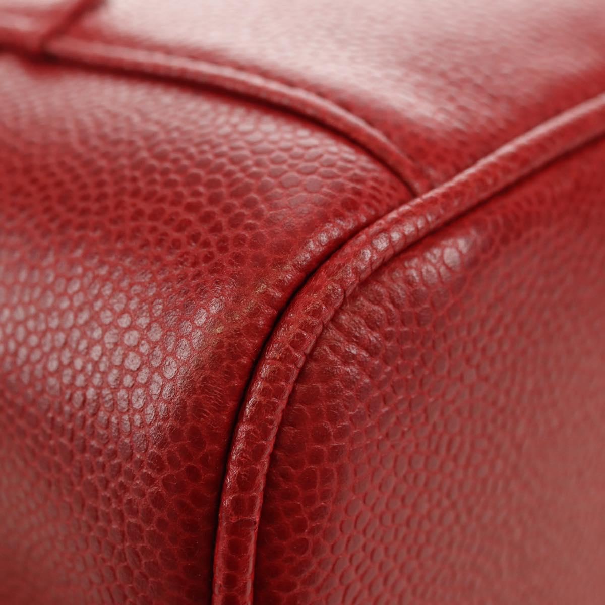 CHANEL COCO Mark Vanity Hand Bag Caviar Skin Red Gold CC Auth 182576V
