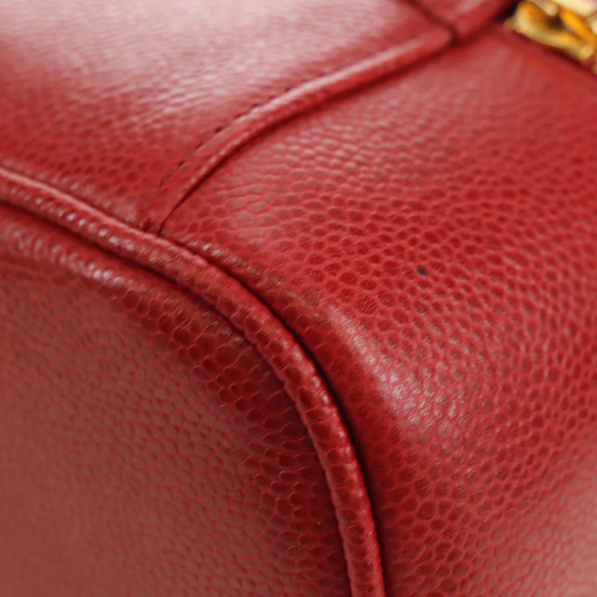 CHANEL COCO Mark Vanity Hand Bag Caviar Skin Red Gold CC Auth 182576V