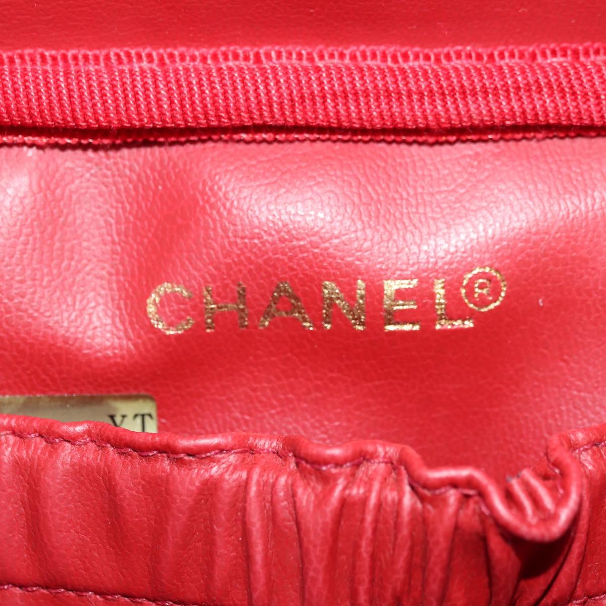 CHANEL COCO Mark Vanity Hand Bag Caviar Skin Red Gold CC Auth 182576V