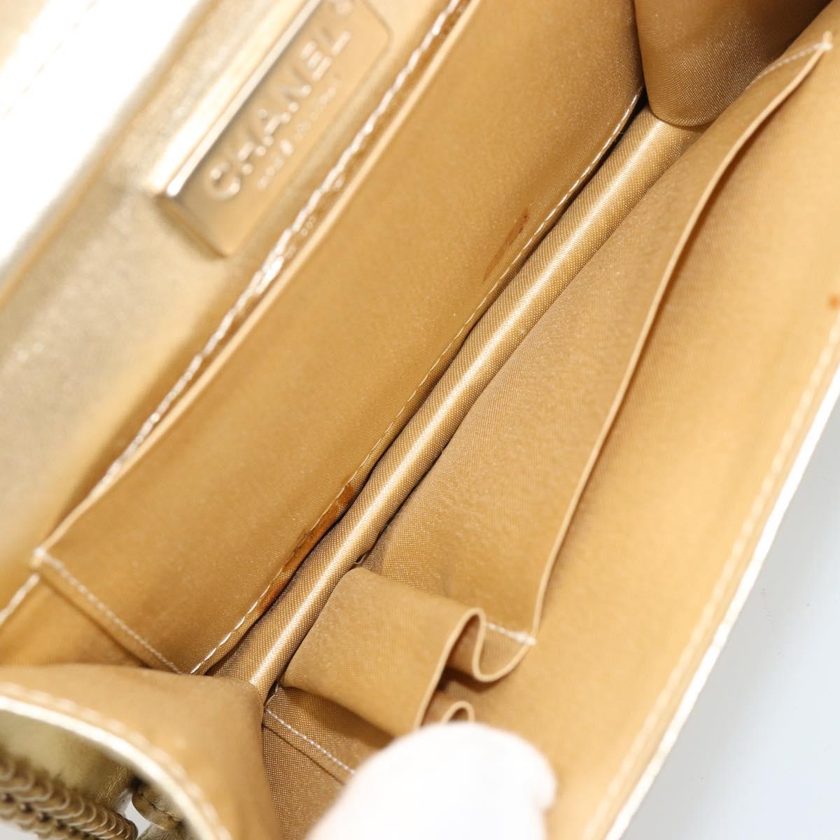 CHANEL Chain Shoulder Bag Lamb Skin Gold CC Auth 182577A
