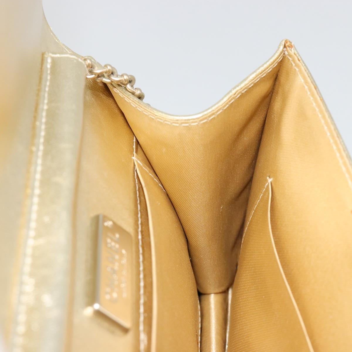 CHANEL Chain Shoulder Bag Lamb Skin Gold CC Auth 182577A