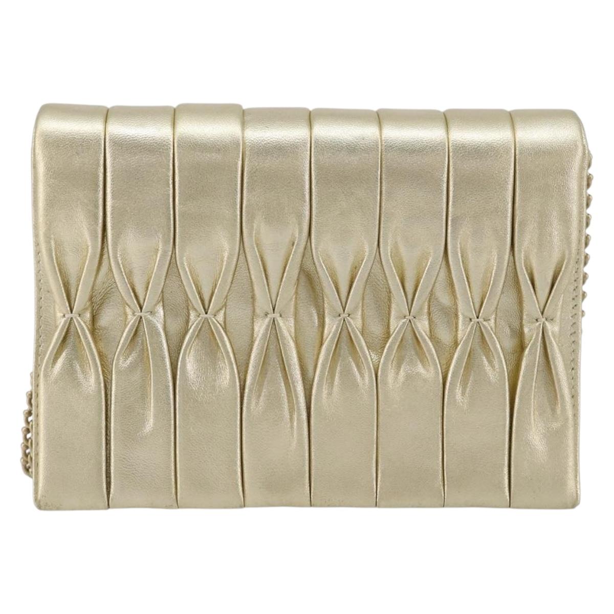 CHANEL Chain Shoulder Bag Lamb Skin Gold CC Auth 182577A