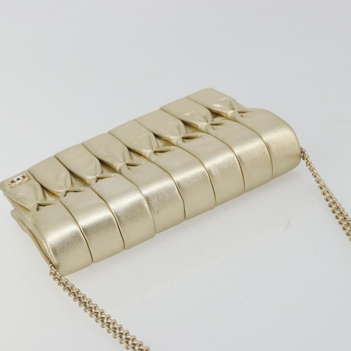 CHANEL Chain Shoulder Bag Lamb Skin Gold CC Auth 182577A