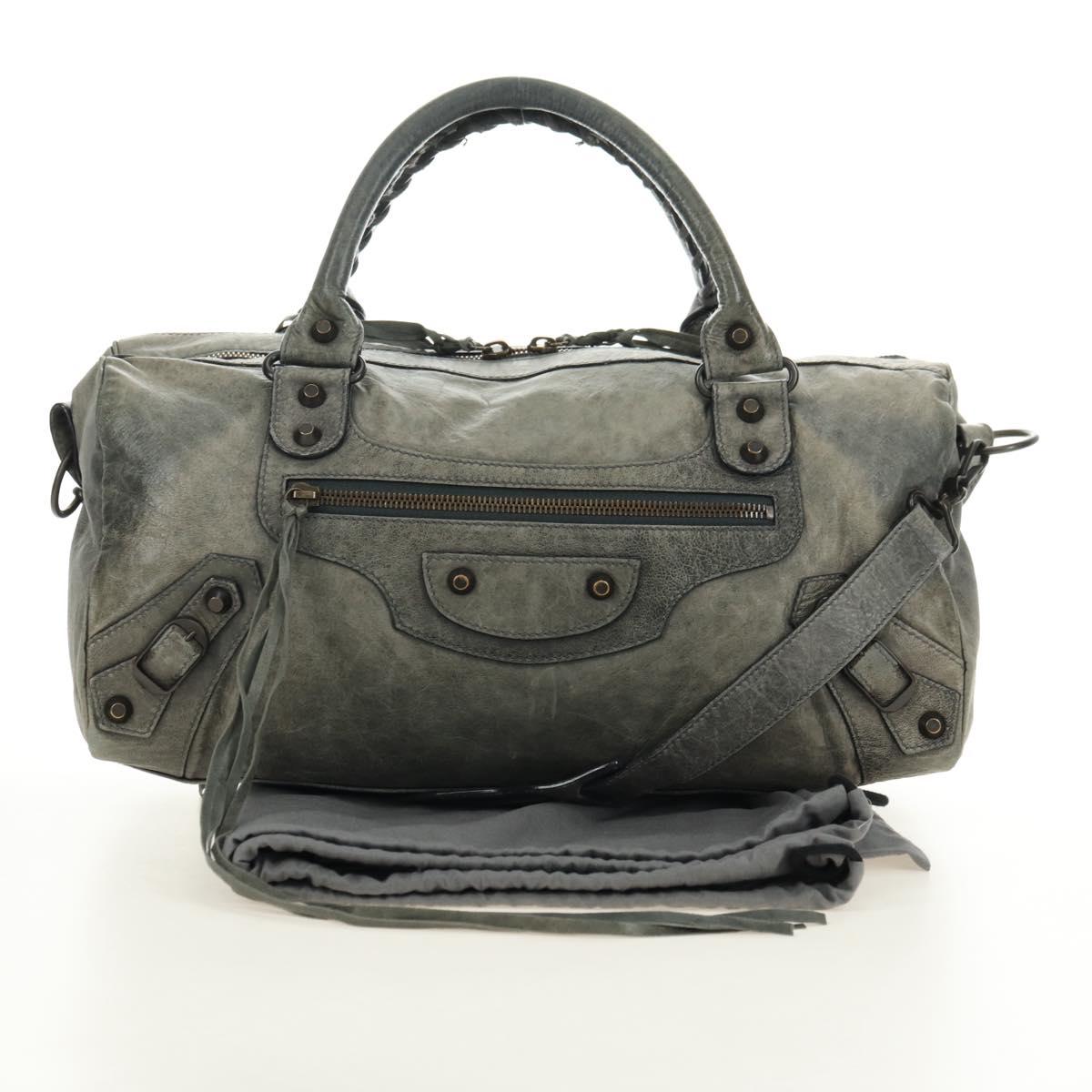 BALENCIAGA Zazigi Hand Bag Leather 2way Green 128523 Auth 182579V