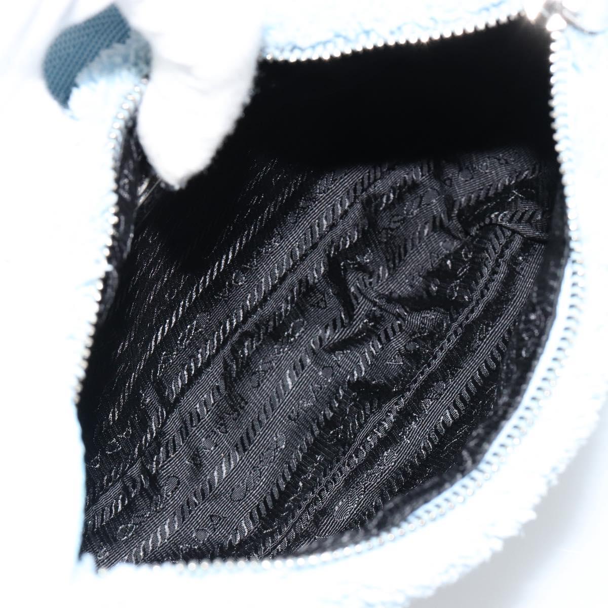 PRADA Hand Pouch Pile Light Blue Silver Auth 182583A