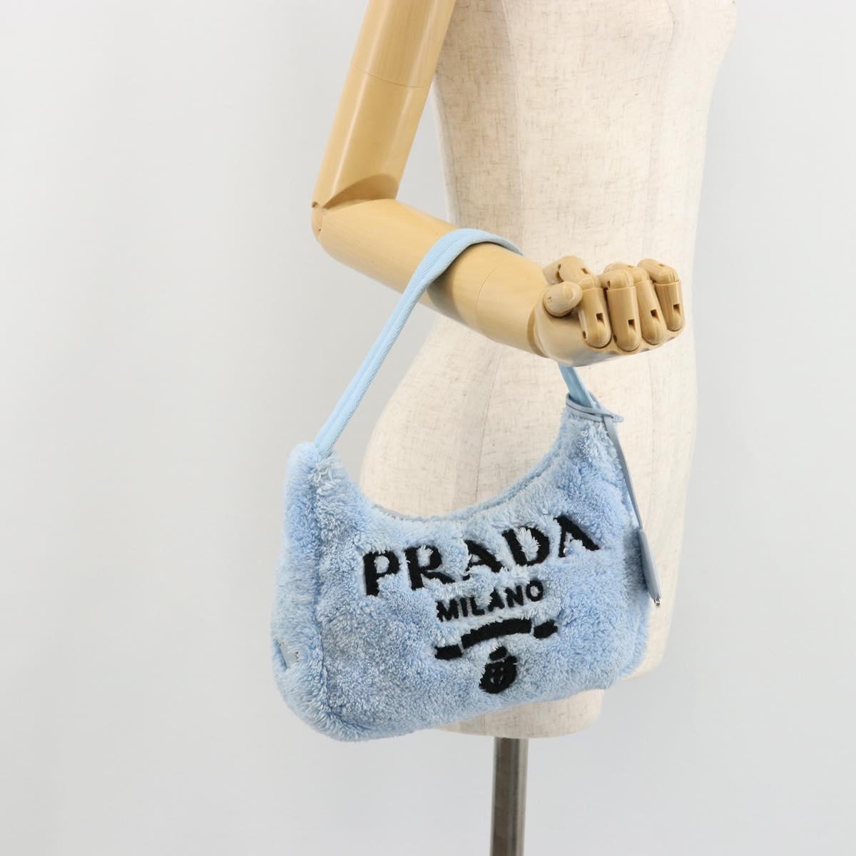 PRADA Hand Pouch Pile Light Blue Silver Auth 182583A