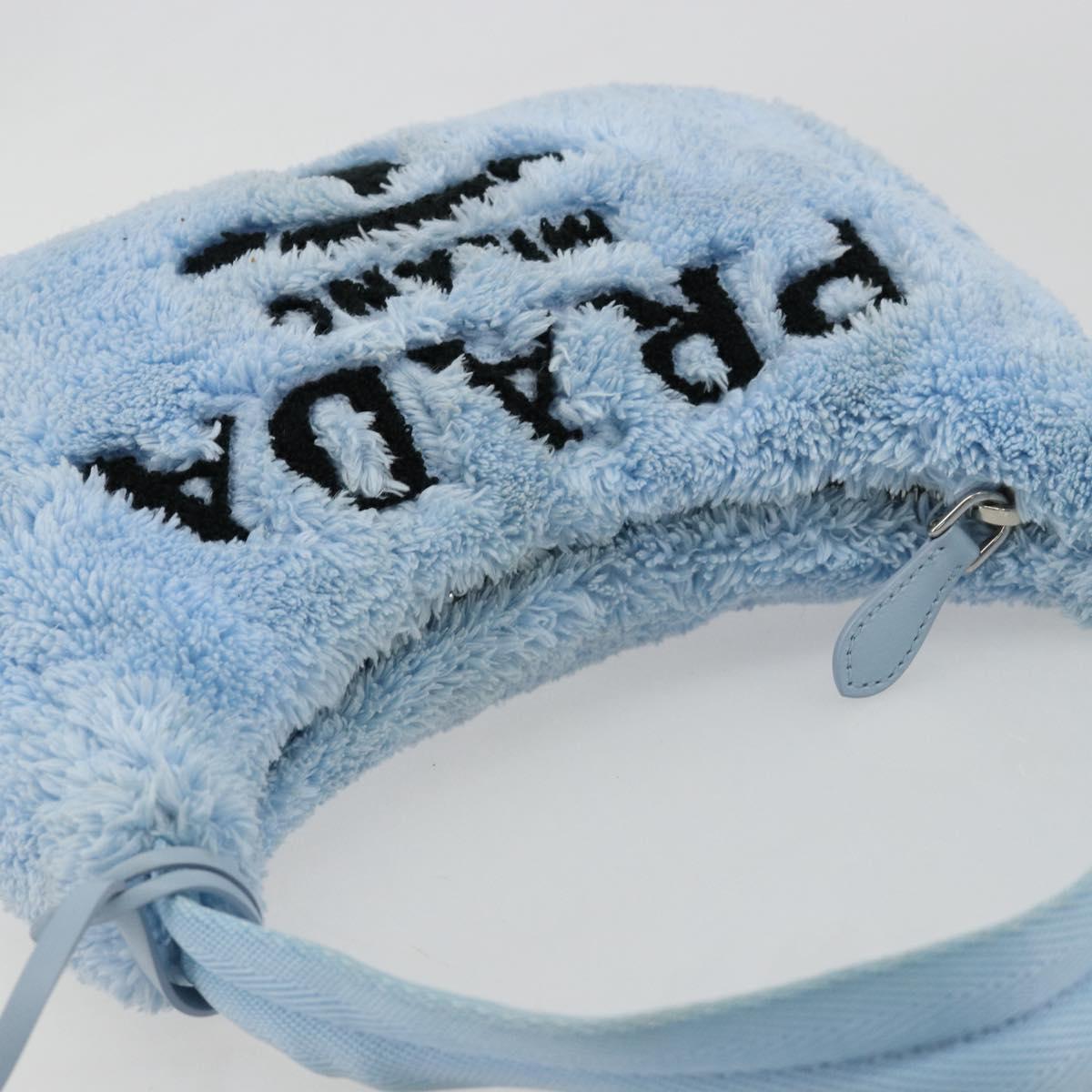 PRADA Hand Pouch Pile Light Blue Silver Auth 182583A